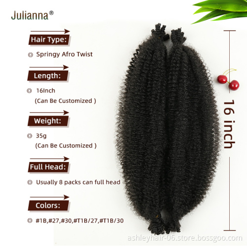 Julianna kanekalon springy afro twist 16inch twisted up pre-fluffed 3x crochet ombre braids hair fluffed afro spring twist